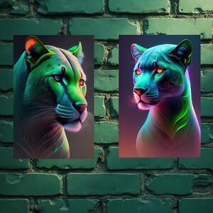 Green Fantasy Panthers - 1 3"x19" Fine Art Print - only 6 hand numbered sets